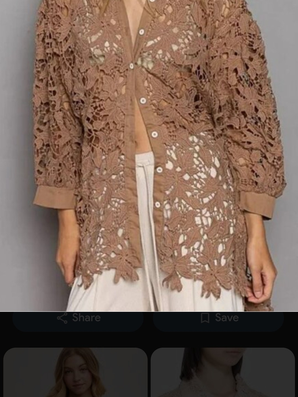 POL Boho Sheer Crochet Lace Oversized Shirt